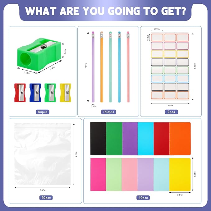 312 Pcs Operation Christmas Box Filler Classroom School Kits Essential Supplies with Pencil Sharpeners Notebooks Pens Stickers Plastic Sealable Bags for Operation Christmas Classroom Gift Charity Box
