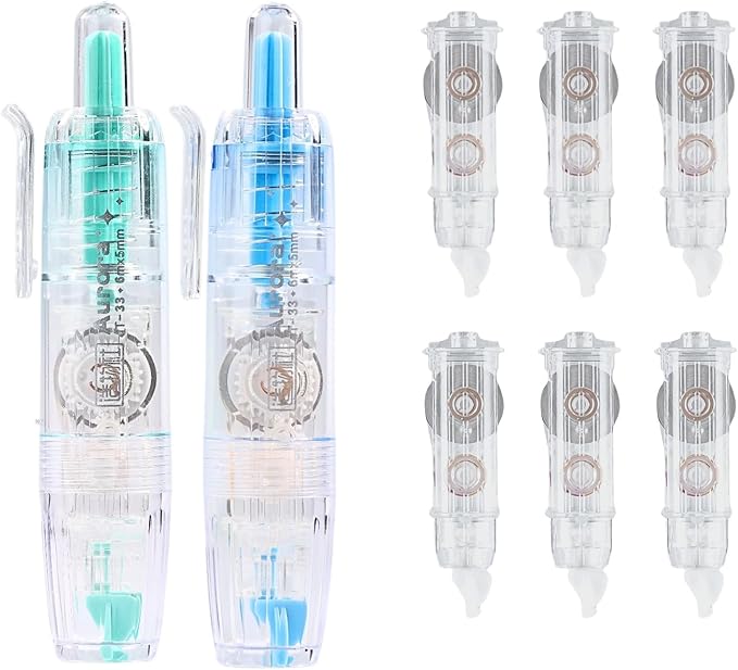 Refillable Correction Tape, 157 ft Total – 2 Pre-Filled Dispensers + 6 Snap-In Refills, School & Office, Blue+Green
