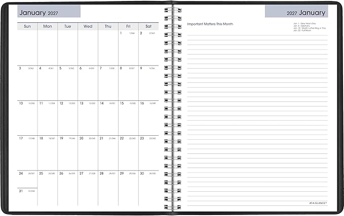 AT-A-GLANCE 2027 Planner, Weekly & Monthly, 7" x 8.75", Executive Soft Cover, DayMinder, Black (G5460027)