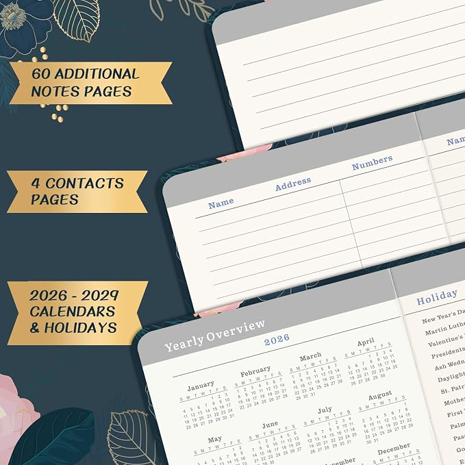 2026-2029 Pocket Planner - 3 Year Monthly Planner 2026-2029, 6.3" x 3.8", JULY 2026 - JUNE 2029, 60 Note Pages, Inner Pocket, Pen Loop, Elastic Closure