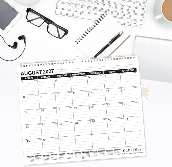 OuMuaMua Wall Calendar 2026, Calendar Wall 2026-2027, Jun. 2026 to Dec. 2027, 14" X 11.5" 19-Month Paper Hanging Planner Wall with Thick Paper, Ruled Blocks for Office Home Planning & Organizing