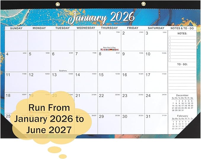 2026 Calendar, Desk Desktop Calendars 2026-2027, 18 Month from Jan 2026 - Jun 2027 Large Wall Calendar Month Planner Organizer with Corner Protectors for Home Office Teacher School Supplies 17x12 IN