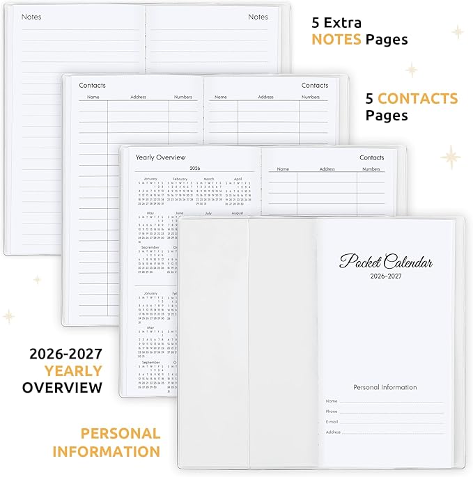 Pocket Calendar 2026-2027, Purse Monthly Planner, Runs from January 2026 Until December 2027, 3.7" x 6.7", Pocket Calendar with PVC Cover for Planning, Organizing and Office - Wine Red