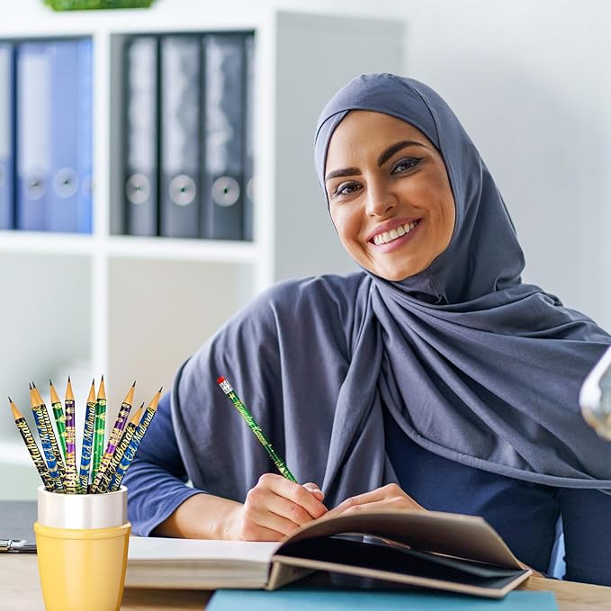 Cinrobiye 100 PCS Ramadan Pencils Eid Mubarak Wood Pencils with Eraser Ramadan Mubarak Party Gifts Stationery Pencil Bulk for Adult School Classroom Office Giveaways Prizes Islamic Party Supplies