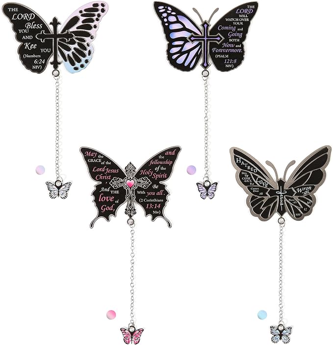 4 PCS Metal Bible Butterfly Bookmarks with Chain, Christian Scripture Inspirational Book Marks for Book Lovers Writers Readers Children Teens for Women Religious Motivational Gift Book Marker Prayer