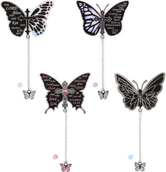 4 PCS Metal Bible Butterfly Bookmarks with Chain, Christian Scripture Inspirational Book Marks for Book Lovers Writers Readers Children Teens for Women Religious Motivational Gift Book Marker Prayer