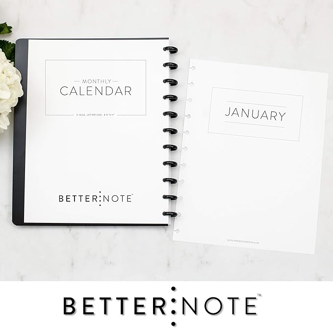 BetterNote Monthly Undated Calendar Refill for Discbound Notebooks, Fits Levenger Circa, Happy Planner, Staples Arc, TUL, InkWell Press, IWP, MAMBI (11-Disc, 8.5"x11", Classic)