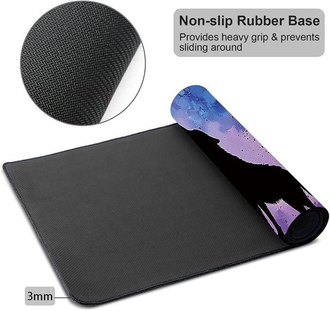 Mouse Pad Gaming Mousepad 31.5x11.8 Inch XXL Large + Coasters,Desk Mat with Stitched Edges, Non-Slip Rubber Base, Thick Mouse Pad for Computer, Laptop, Office & Home - Night Moon Wolf