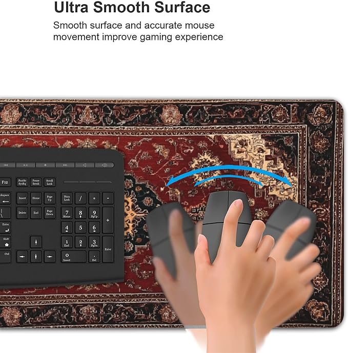 Extended Mouse Pad 35.4" x 15.7" - Vintage Persian Rug Desk Mat with Non-Slip Base, Traditional Oriental Carpet Design, Water Resistant, for Gaming, Office & Home Decor