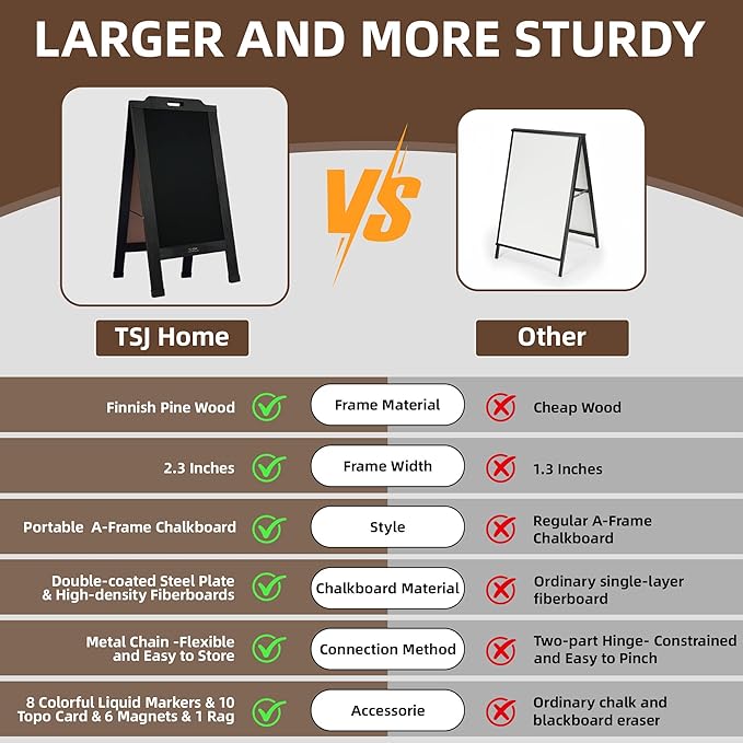 Magnetic Portable A-Frame Chalkboard Signs, 40" x 20" Large Wood Sandwich Board Signs Outdoor, Double-Sided Sidewalk Standing Chalk Board for Business, Wedding, Vendor Display, Coffee Shope - Black