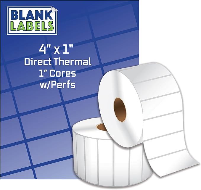 Blank Labels Thermal Transfer Shipping Labels, Matte White Printer Labels on 1" core 4" X 1" Label 1375 Labels per Roll 1 Roll