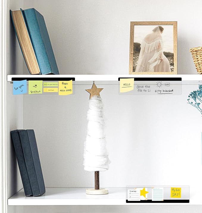 DOLLAR BOSS 3 Pcs Monitor Memo Board, 11" x 3.1" Clear Acrylic Office Desk Accessories, Computer Screen Side Note Holder Transparent Message Board for Sticky Notes Reminders & Memos, Fits PC & Laptop