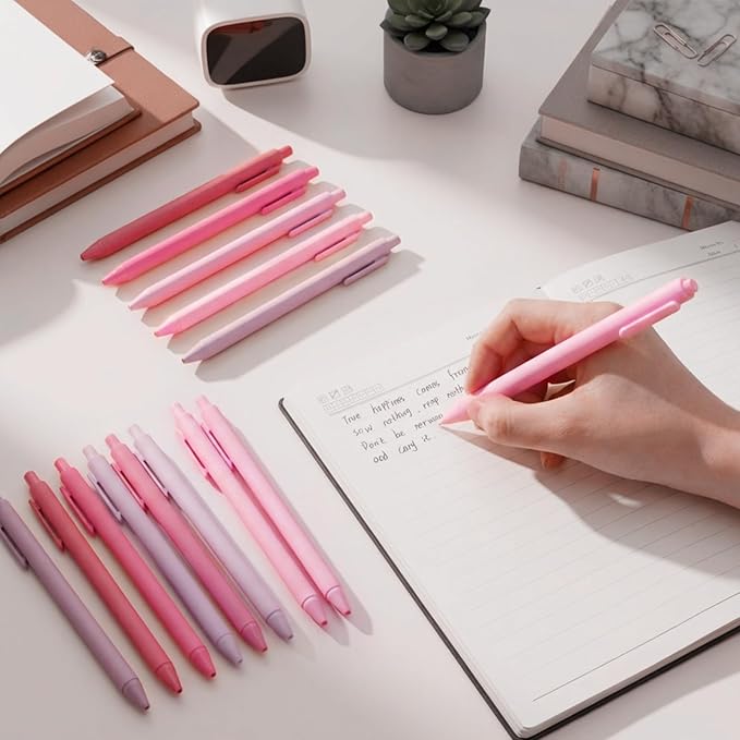 Crtiin 50 Pcs Gel Pens Bulk, 0.5mm Fine Point Black Ink Pens, Retractable Smooth Writing Quick Dry, Colored Aesthetic for School Office Journaling Teacher Appreciation Mother Day (Light Pink)