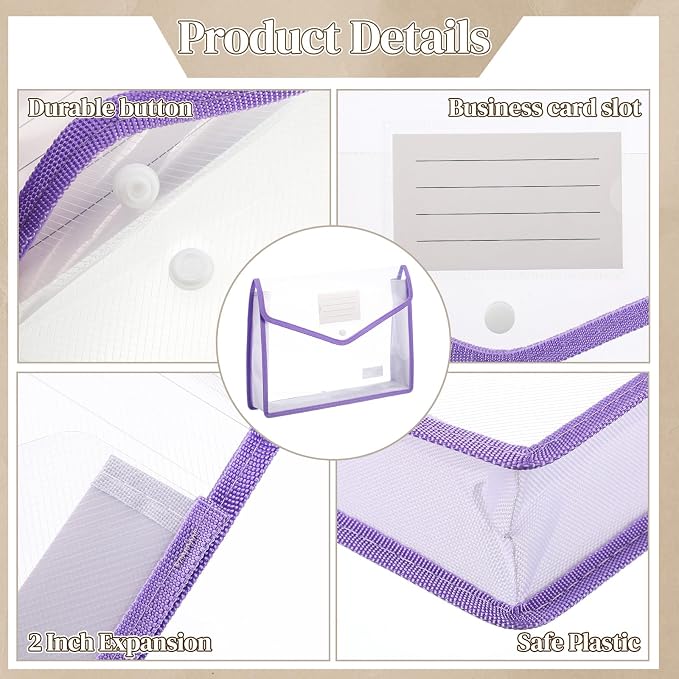 Handepo 50 Pcs Plastic Expanding File Folder Bulk - Transparent Large-Capacity Portable Documents Envelopes with Snap Closure for Office, Business, School - No Dividers (Macaron Colors,A4 Size)