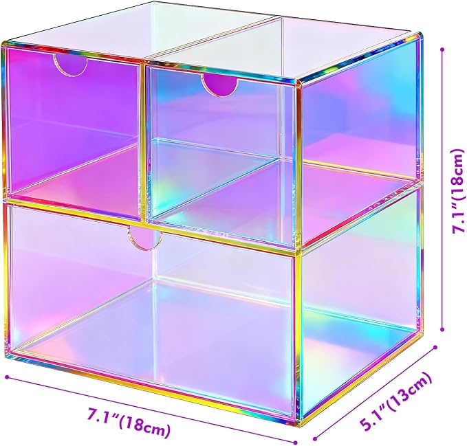 Gelite Desk Organizer with 3 Storage Drawers for Makeup Office Acrylic Desktop Drawer Organizer for Vanity Office Organization and Storage Box, Iridescent