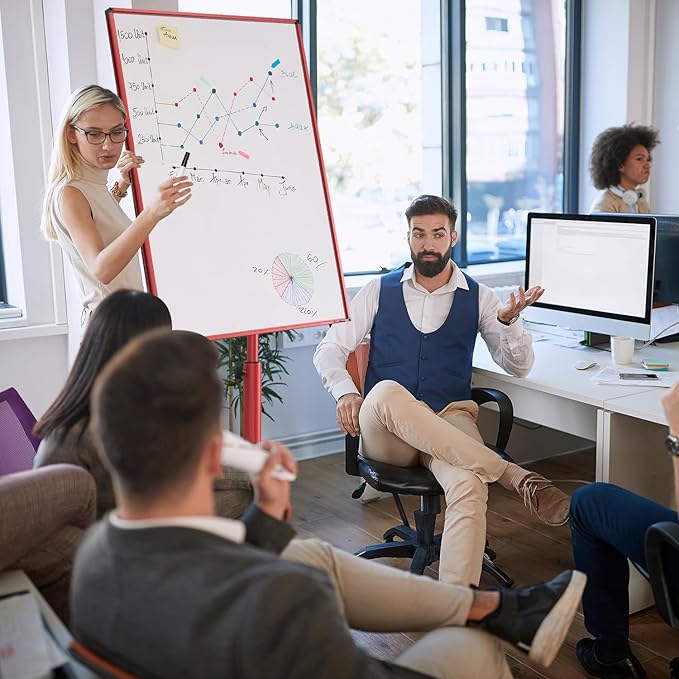 Mobile Dry Erase Board on Wheels, 40x26 Inches Portable Mobile Whiteboard, Magnetic Standing White Board with Flip Chart Paper, Rolling Dry Erase Board for Classroom, School, Office, Home