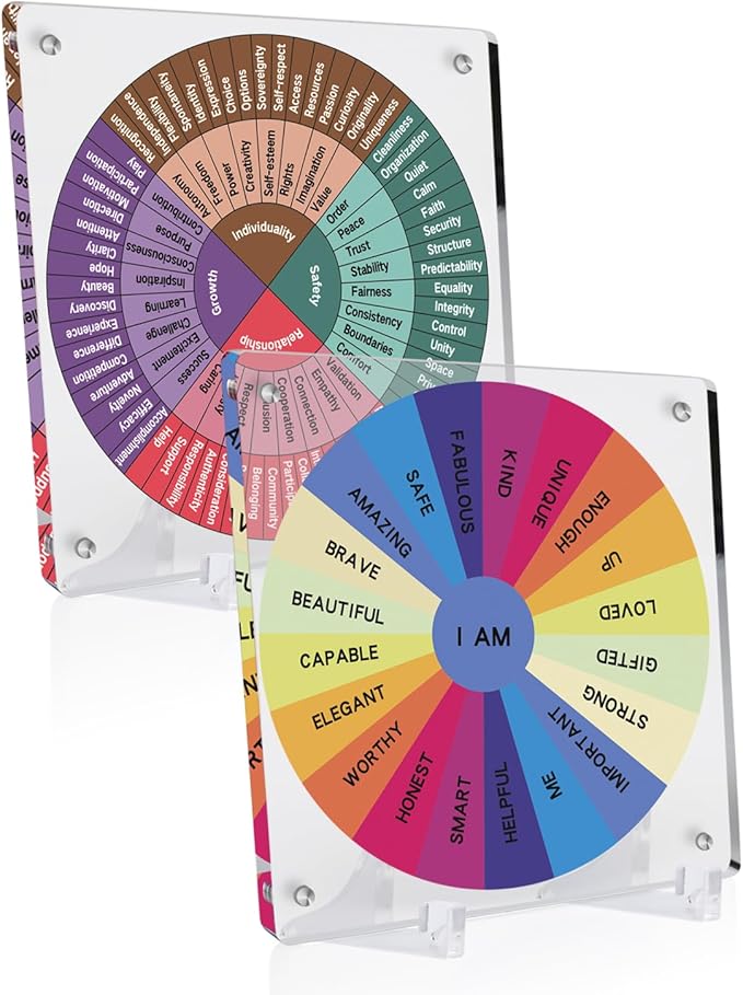 2 Pieces Acrylic Feelings Wheel & Needs Wheels Emotions Wheel Mental Health Tool for Home/Office/School Education Supplies School Classroom Decor