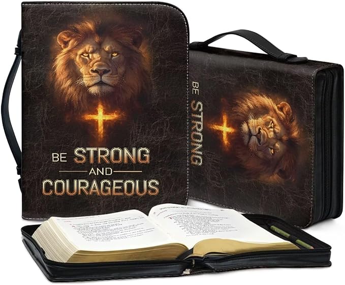 Cool Lion and Cross Psalms PU Bible Cover for Women Girls- Bible Case with Leather Bookmark (Set of 1) - Bible Study Supplies for Home, Office Large
