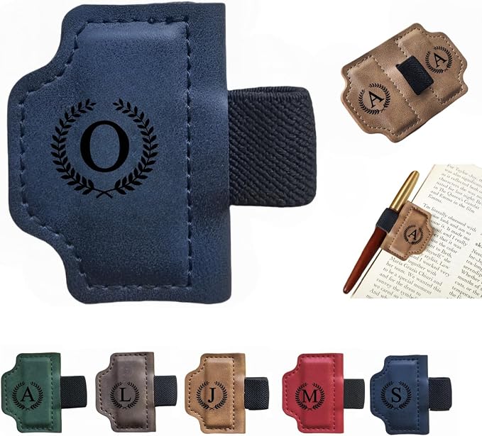 MOTEERLLU Custom Bygonemark Personalized Magnetic Leather Pen Holder Bookmark with Initial for Reading Women, Men, Teacher, Book Lovers Gifts & Accessories(Blue,O)