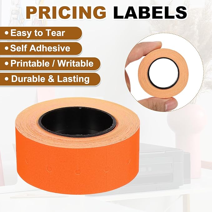 PATIKIL Pricing Labels, 10 Rolls 5000 Price Price Gun Labels Self-Adhesive Rectangular Puzzle Shape Marker Tag Stickers for Date Gun, Orange