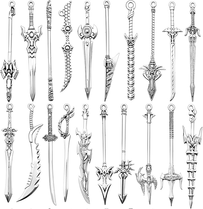20 Pcs Antique Sword Bookmark, Metal Vintage Knife Charms Silver Sword Pendants Keychain Mini Ancient Knife Accessory Gift for Book Lovers DIY Keychain Necklace Craft Gift