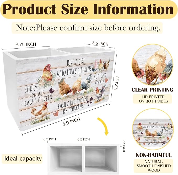 Farmhouse Rustic Chicken Pen Holder for Desk, Gifts for Chicken Lovers Pencil Organizer, Farm Hen Rooster Wooden Box Sign Desk Decor for Farmhouse Home Office Decoration