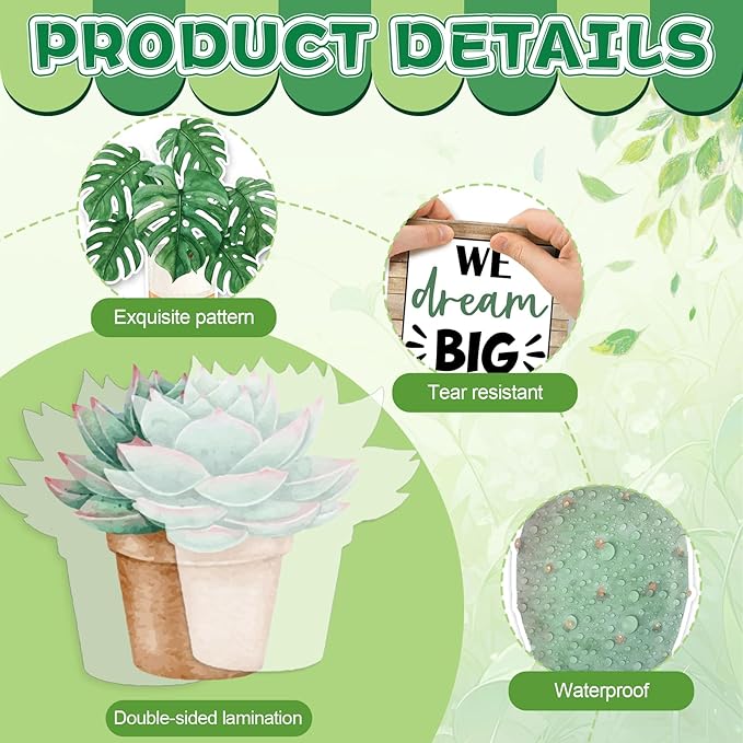 Spring Greenery Bookshelf Bulletin Board Motivational Quotes Potted Plant Cutouts Amazing Things Happen Here Classroom Bulletin Board Decoration for Back to School Chalkboard Wall Door Decorations