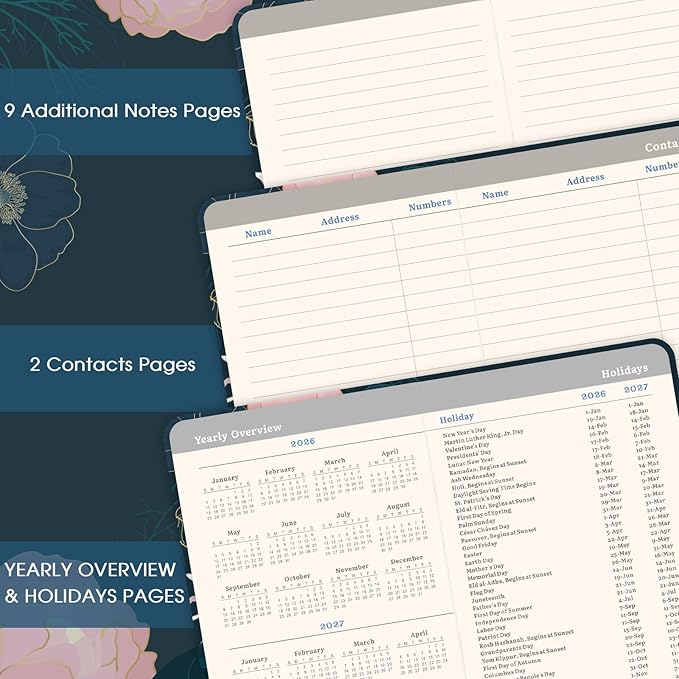 Pocket Calendar 2026-2027- Pocket Planner 2026-2027, Weekly Monthly Planner, 6.3''×3.8'', JULY 2026 - JUNE 2027, Pen Loop, Back Pocket, 2 Book Marks, Elastic Closure, Notes Pages