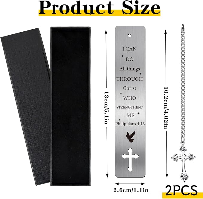 Christian Metal Bookmark Gifts - 2 PCs I Can Do All Things Bible Verse Bookmarks for Reading Women Men Religious Scripture Book Marks Cross for Friends Bookish Readers Christmas Birthday