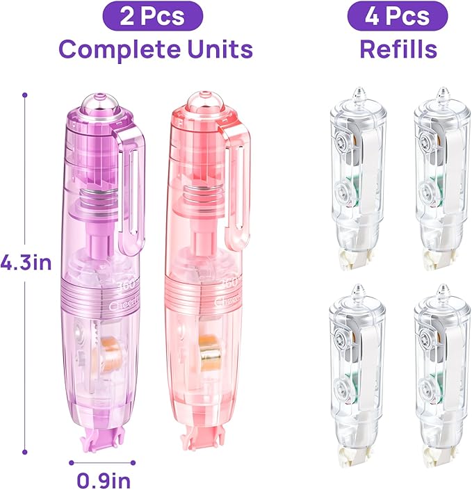 Refillable Retractable Correction Tape, Smooth Pull Out White Correction Tape with 4 Extra Refills, Easy to Use for School Office Supplies