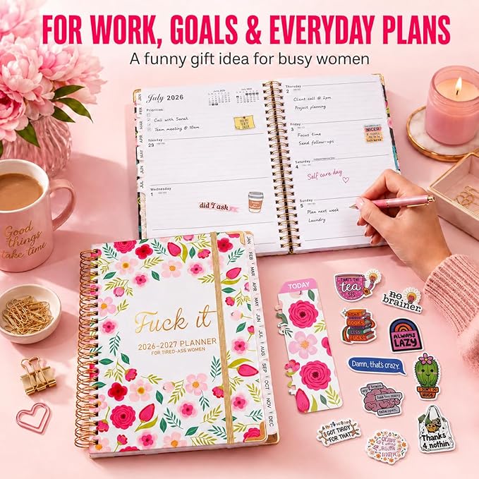 Fuck it Planner Calendar 2026-2027 - A5 6.2*8.5" Weekly Monthly Swear Notebook for Goals Productivity, Fucking Sweary Daily Agendas Organizer Get Shit Done Journal, Funny Gifts for Tired Women, White
