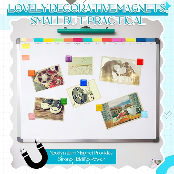 Outus 45 Pieces Vibrant Square Whiteboard Magnets 1.5 cm Refrigerator Magnets Dry Board Mini Fridge Teacher Supplies for Home Offices