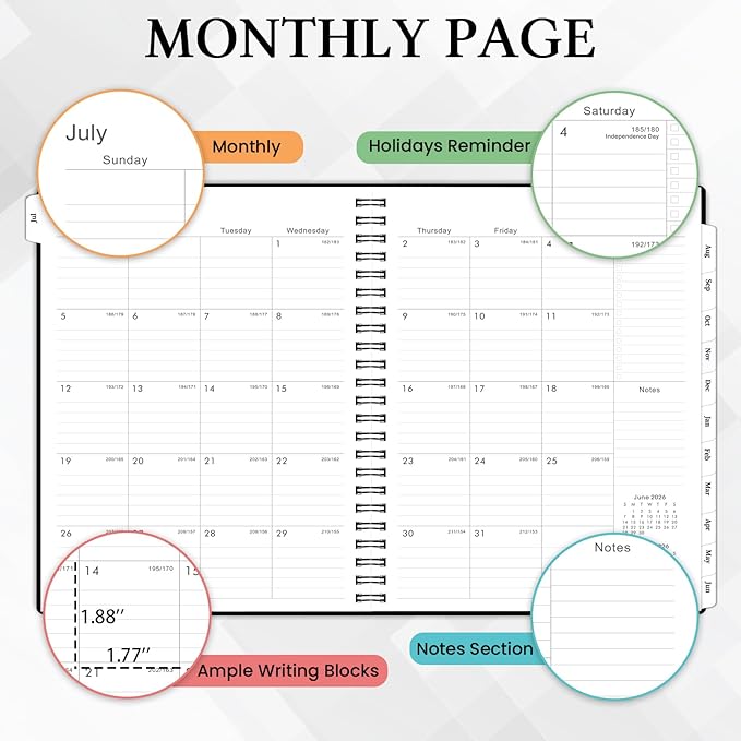Planner 2026-2027 - Academic Planner 2026-2027, July 2026 - June 2027, 9" x 11" Planner Weekly and Monthly, Calendar Planner, Monthly Tabs, Twin-Wire Binding, Inner Pocket, Premium Paper, Classic Black