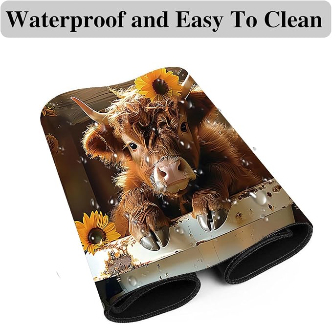 Mouse Pad Gaming Mousepad 31.5x11.8 Inch XXL Large + Coasters,Desk Mat with Stitched Edges, Non-Slip Rubber Base, Thick Mouse Pad for Computer, Laptop, Office & Home - Highland Cow Sunflower