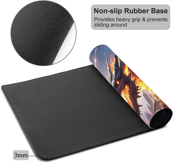 Mouse Pad Gaming Mousepad 31.5x11.8 Inch XXL Large + Coasters,Desk Mat with Stitched Edges, Non-Slip Rubber Base, Thick Mouse Pad for Computer, Laptop, Office & Home - Dragon
