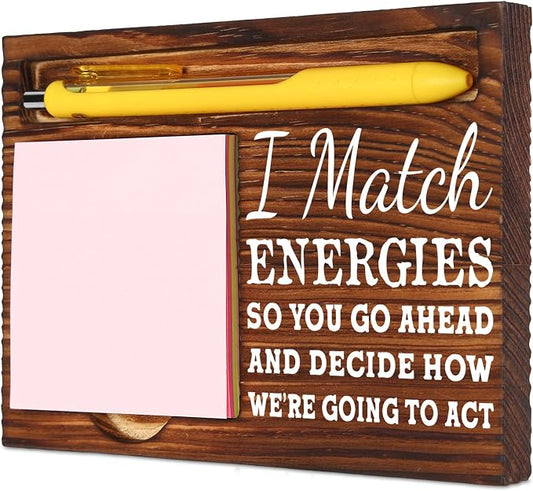 I Match Energies Positive Gifts for Women Men, Inspirational Motivational Gifts for Employees Team Best Friend Coworker Boss, School Counselor Gifts, Desk Retro Note Pad Holder VN341