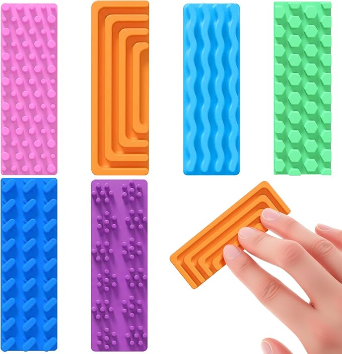 Ireer 6 Pcs Textured Sensory Stickers Silicone Calm Stickers Thick Sensory Strips Different Textures Mental Health Desk Fidget Decals for Anxiety Relief, Autism, ADHD Desk Gift