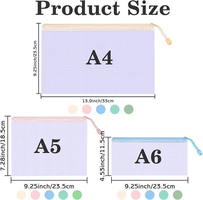 15Pcs Mesh Zipper Pouch Bags, 3 Sizes Waterproof Mesh Bag, Zipper Pouches for Organization Storage, Clear Plastic Bags for Homeschool Organization and Board Game Storage (A4 & A5 & A6)
