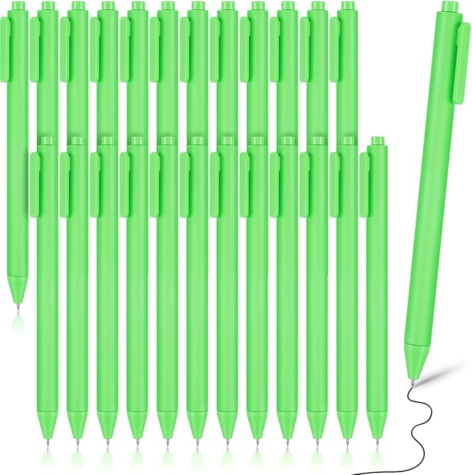 Cholemy 24 Pack Retractable Pens Bulk Pastel Gel Ink Pens 0.5mm Fine Point Tip Black Ink with Grip Smooth Writing for Journaling Note Taking School Supplies(Green)