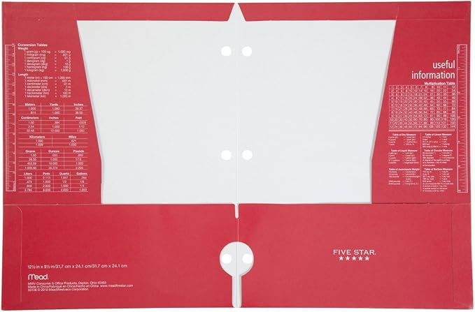 Five Star 4 Pocket Folder, 2 Pocket Folder Plus 2 Additional Pockets, Red (72089)