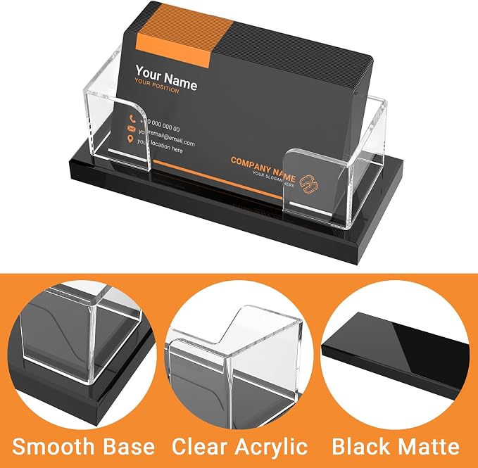 LUGUNU Acrylic Business Card Holder for Desk 2 Pack, Weighted Non-Slip Base Display Stand with 100-Card Capacity, Modern Professional Office Organizer for Home, Trade Shows, or Travel