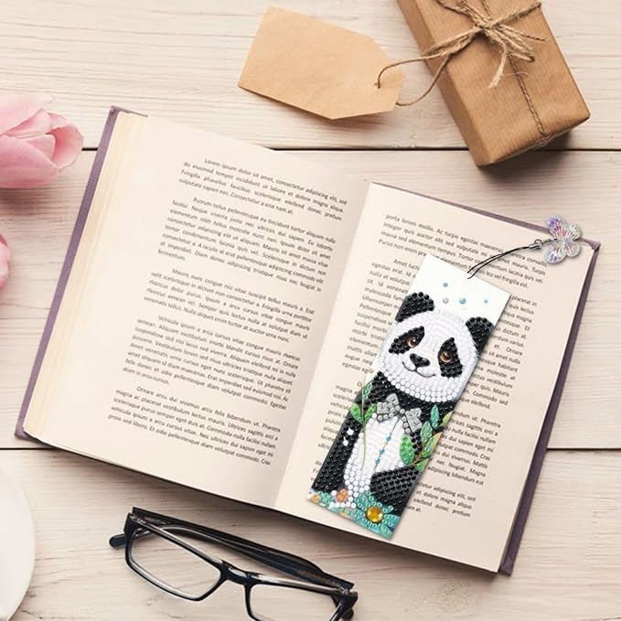 ARTopet 3Pcs DIY Diamond Art Painting Bookmarks with Colorful Butterfly Pendant PET Bookmark Ornament Double Sided Pattern Single Sided Diamond Book Marker Clip Gifts Tags-Panda