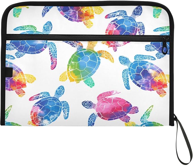 ALAZA Multicolor Watercolor Sea Turtle 13 Pocket Expanding File Folder with Labels, Accordion File Folder File Organizer Letter A4 Paper for Office School Student