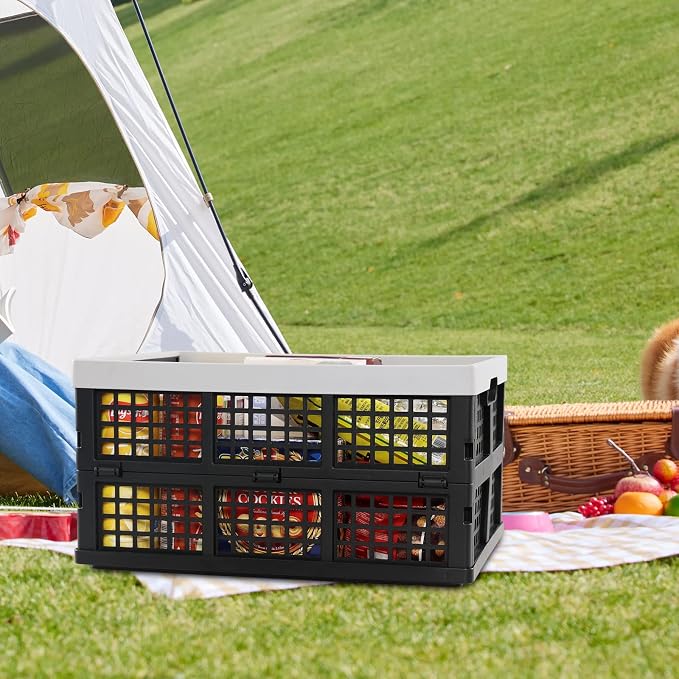 Esdiplot 3 Pack 34 L Large Plastic Collapsible Storage Crate, Folding Containers Bin Stackable Basket