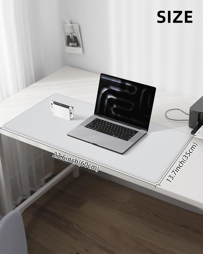AFIING Desk Pad Protector 23.6" x 13.7" - Non-Slip Waterproof PU Leather Desk Mat for Mouse, Keyboard, Laptop, Office and Home Workspace (Ivory White)