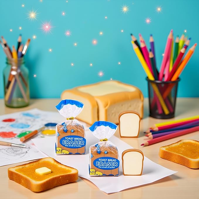 2Pcs Toast Bread Eraser Stationery Bread Shape Pencil Eraser Sketching Tools Drafting,Bread Eraser Cartoon Cute Pencil Eraser Supply for Kid Painters Artists Erasers and Correction Products