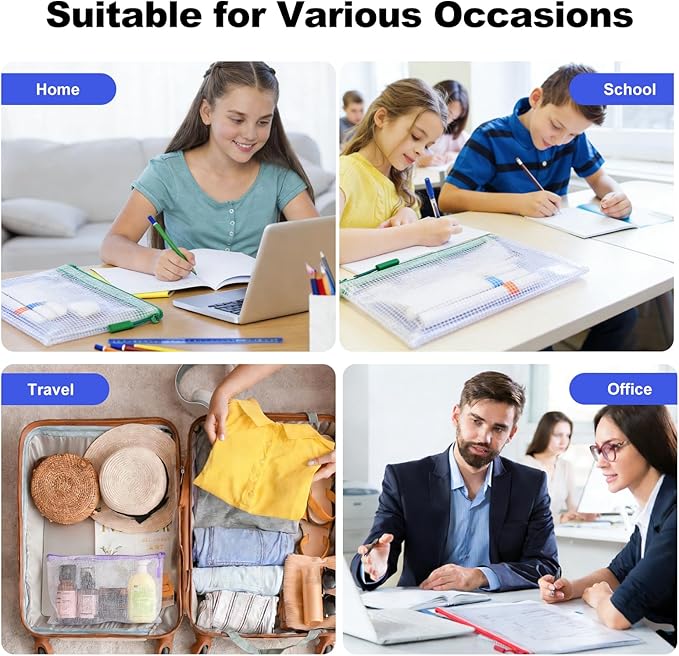28Pcs Mesh Zipper Pouch Bags for Organizing, Waterproof Zipper Pouches in 8 Sizes, Multipurpose Mesh Pouch and Zipper Bags for Documents, School, Office, Home, and Travel Storage