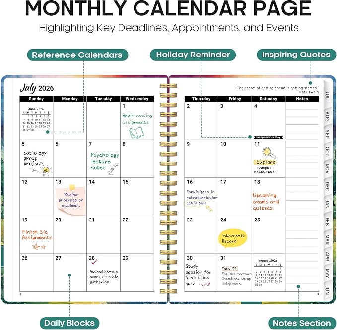 Planner 2026–2027, Weekly & Monthly Academic Organizer for School Year, Jul 2026–Jun 2027, Hardcover Planner with Tabs, Back to School Essential, 8.5" x 11", Mystic Forest