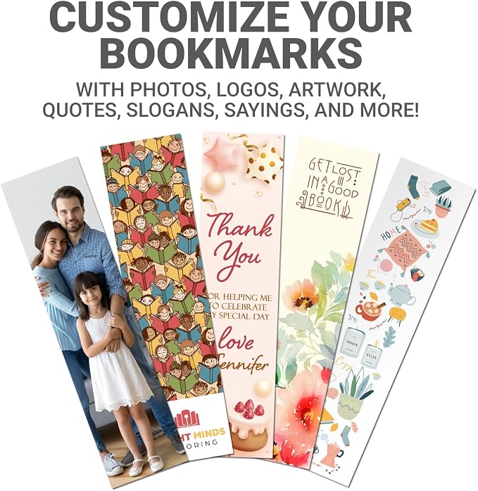 GotPrint Custom Made Bookmarks | 2x6 Upload Photos, Logos, or Text | Glossy Paper Full Color | Personalized Bulk Gifts for Classrooms, Birthdays, and Book Clubs, 100 Qty