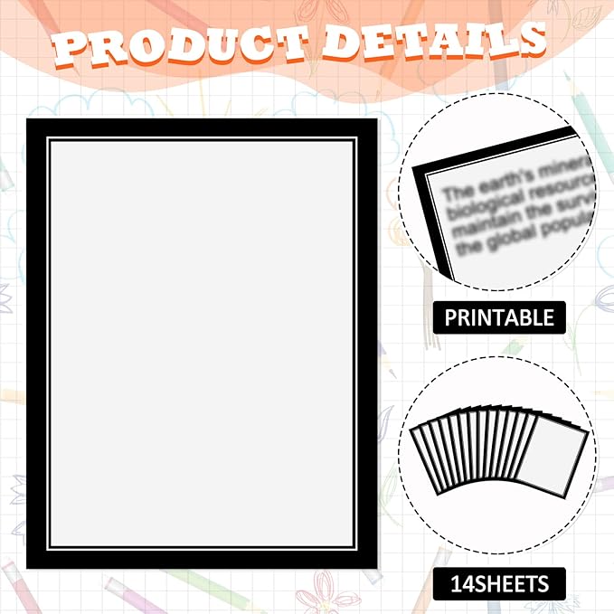 Lewtemi 14 Sheets Science Fair Board Supplies Self Adhesive Presentation Subtitles 2 Sheets Edge Self Adhesive Paper Poster Board Letters Presentation Paper for School Office Supplies(Black)